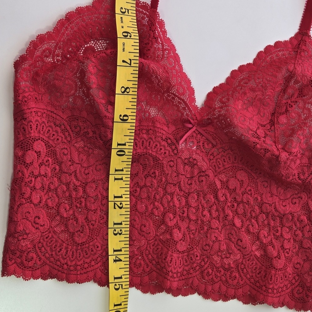 Victoria's Secret Vintage Red Long Lace Bralette Bra Size M Semi Sheer - Picture 7 of 7